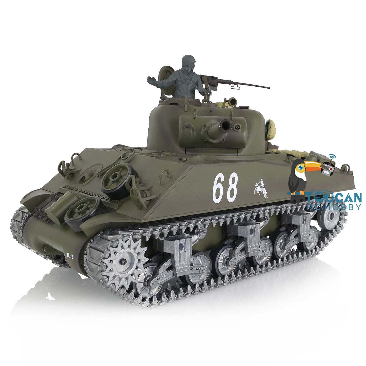 TOUCAN RC HOBBY Henglong 1/16 TK7.0 Customized 3898 USA M4A3 Sherman RTR RC Tank Barrel Recoil 360 Degrees Turret Infrared Combat Smoke BB Metal Tracks Road Idler Drive Wheels