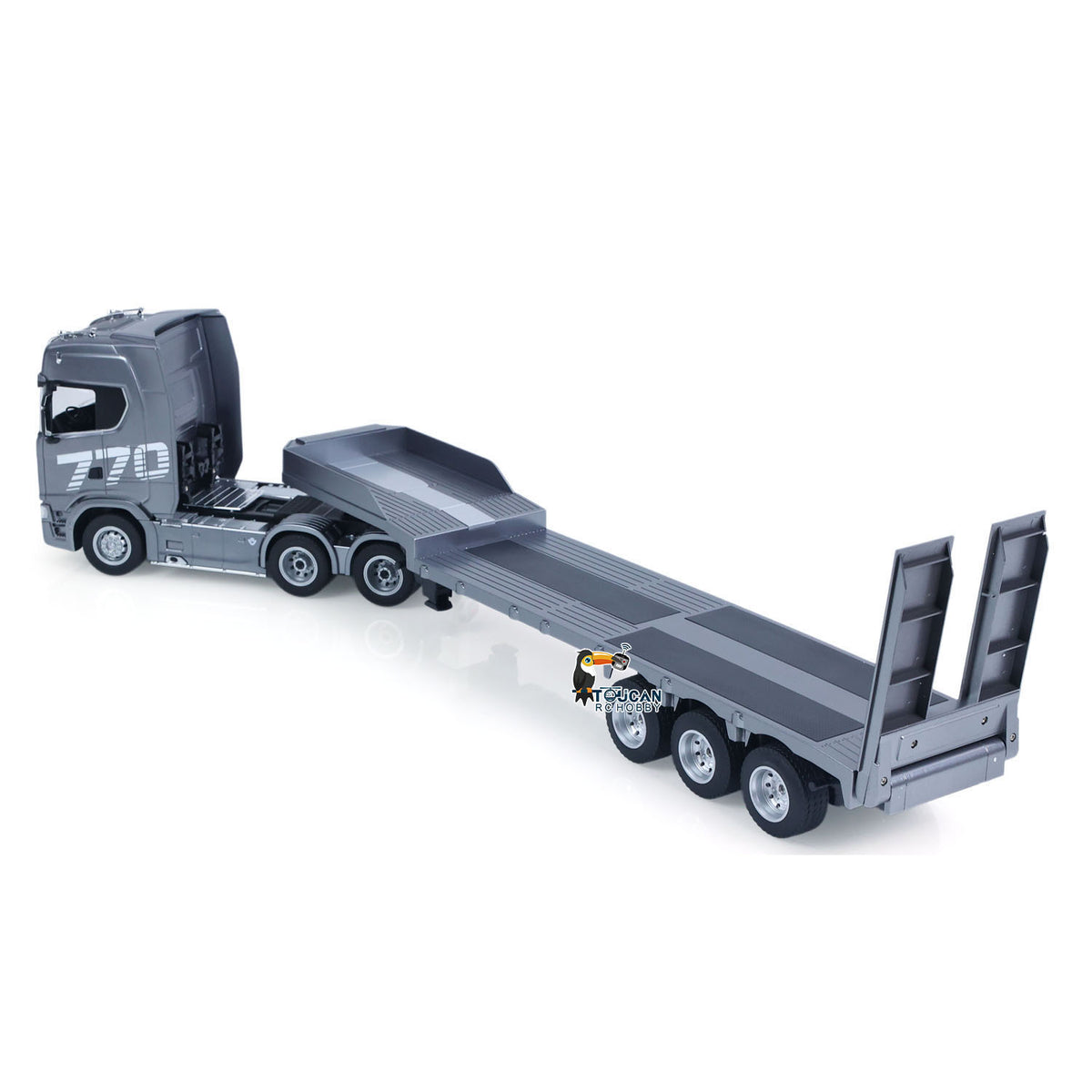 TOUCAN RC HOBBY US Stock HUINA 770S 1/24 RC Tractor Truck Radio Controlled Vehicle 3Axle Plastic Semi Flatbed Trailer W/ Support Legs