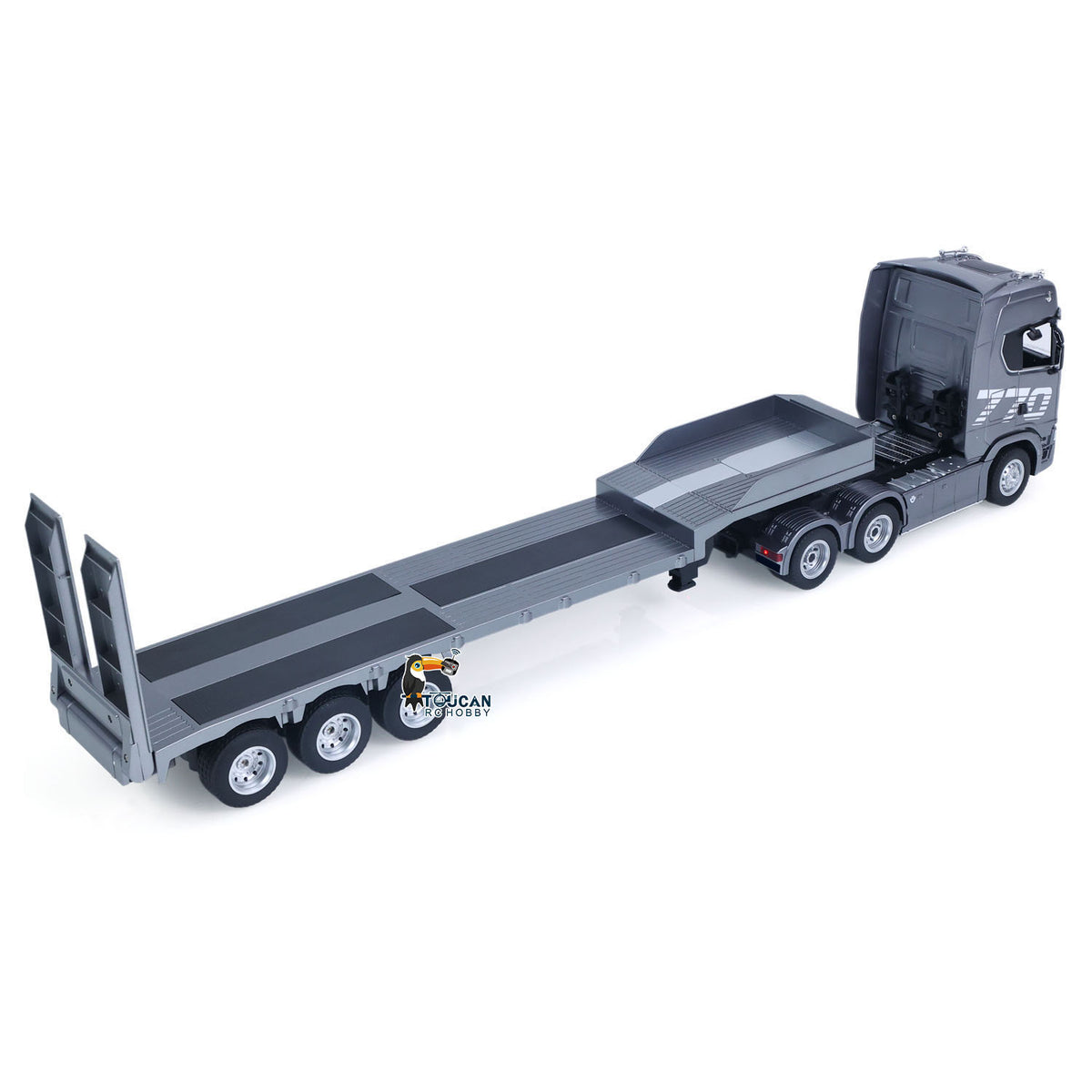 TOUCAN RC HOBBY US Stock HUINA 770S 1/24 RC Tractor Truck Radio Controlled Vehicle 3Axle Plastic Semi Flatbed Trailer W/ Support Legs