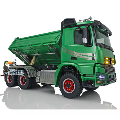 LESU K3363 Cabin 1/14 Metal 6x6 RC Hydraulic Dump Truck 3 Speed Transmission FlySky I6S Radio Controller Differential Lock for Model Enthusiast