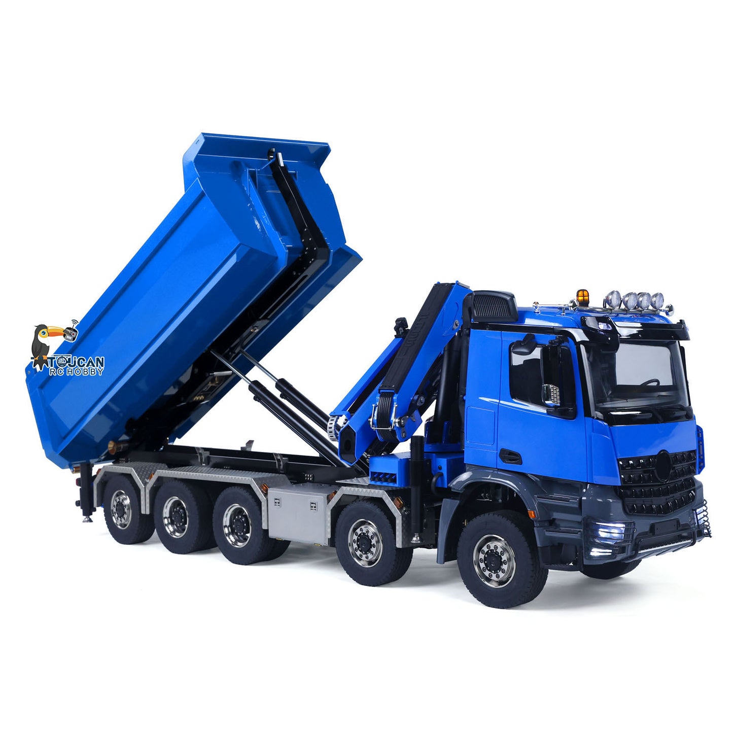 Toucanhobby 1/14 10x10 Metal RC Hydraulic Roll on off Crane Dumper Truck Tipper Vehicle 3-Speed Gearbox Rear Steering Lift XELite Controller 9-way Reversing Valve Light