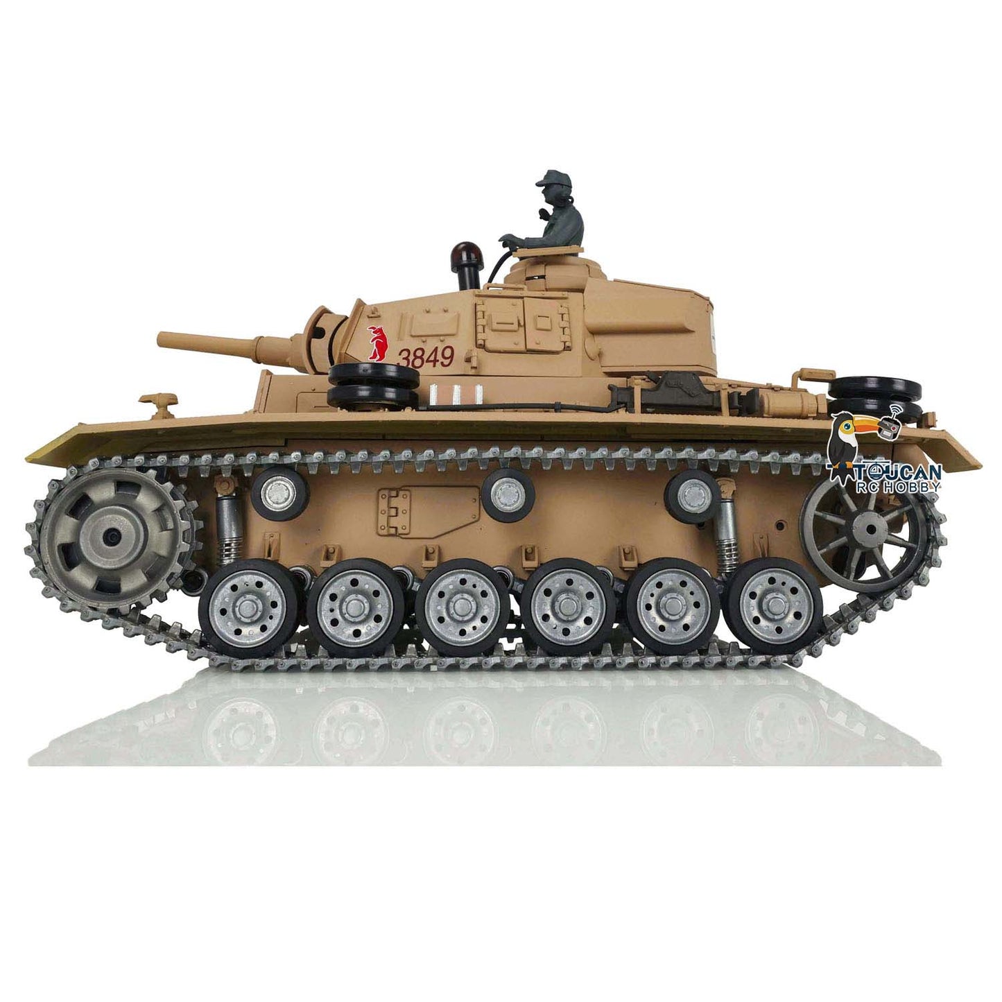 In Stock Henglong 1/16 7.0 Customized Panzer III H RTR RC Tank 3849 Heavy Model Metal Tracks Wheels Radio Controller 360 Degree Turret Rotation Infrared Combating Receiver & Transmitter