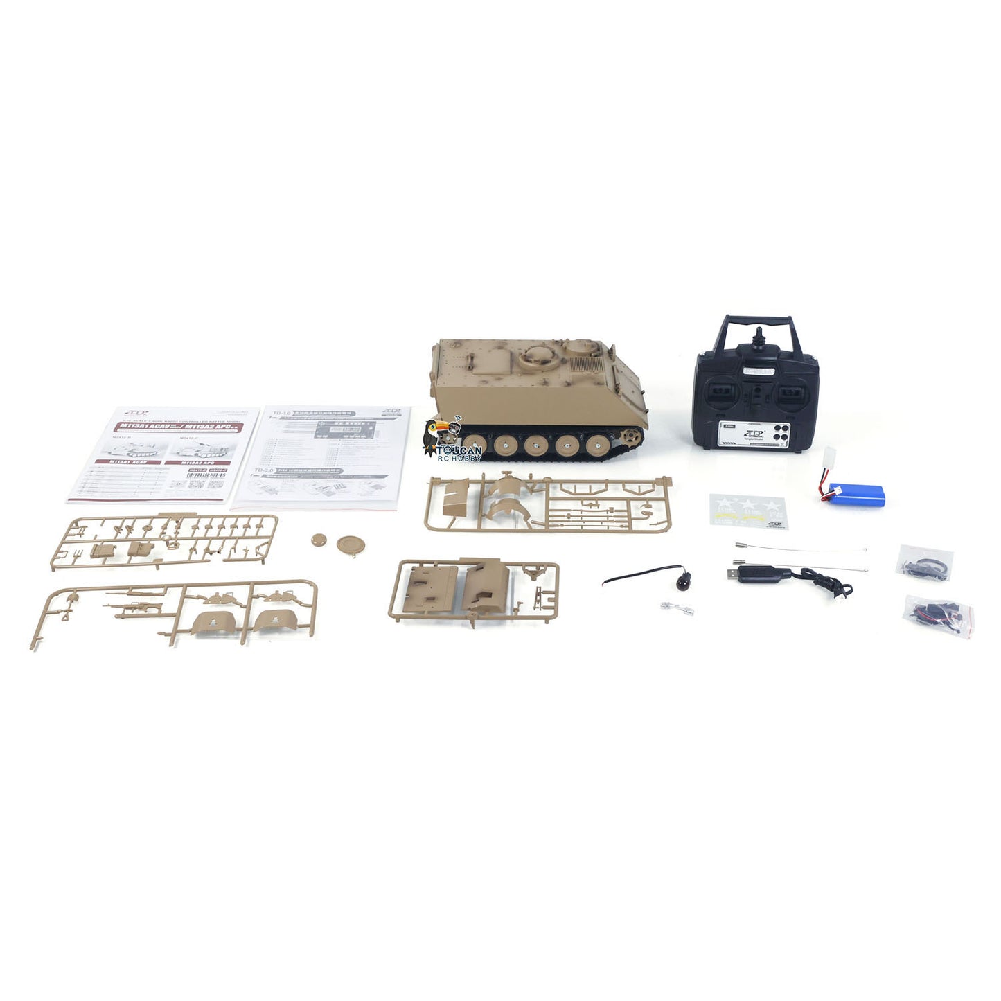 US Stock 1/16 Tongde RC Tank M2412-B M113A1 ACAV Infrared 360 Turret Rotation Smoking Light Sound Remote Control Electric Model RTR