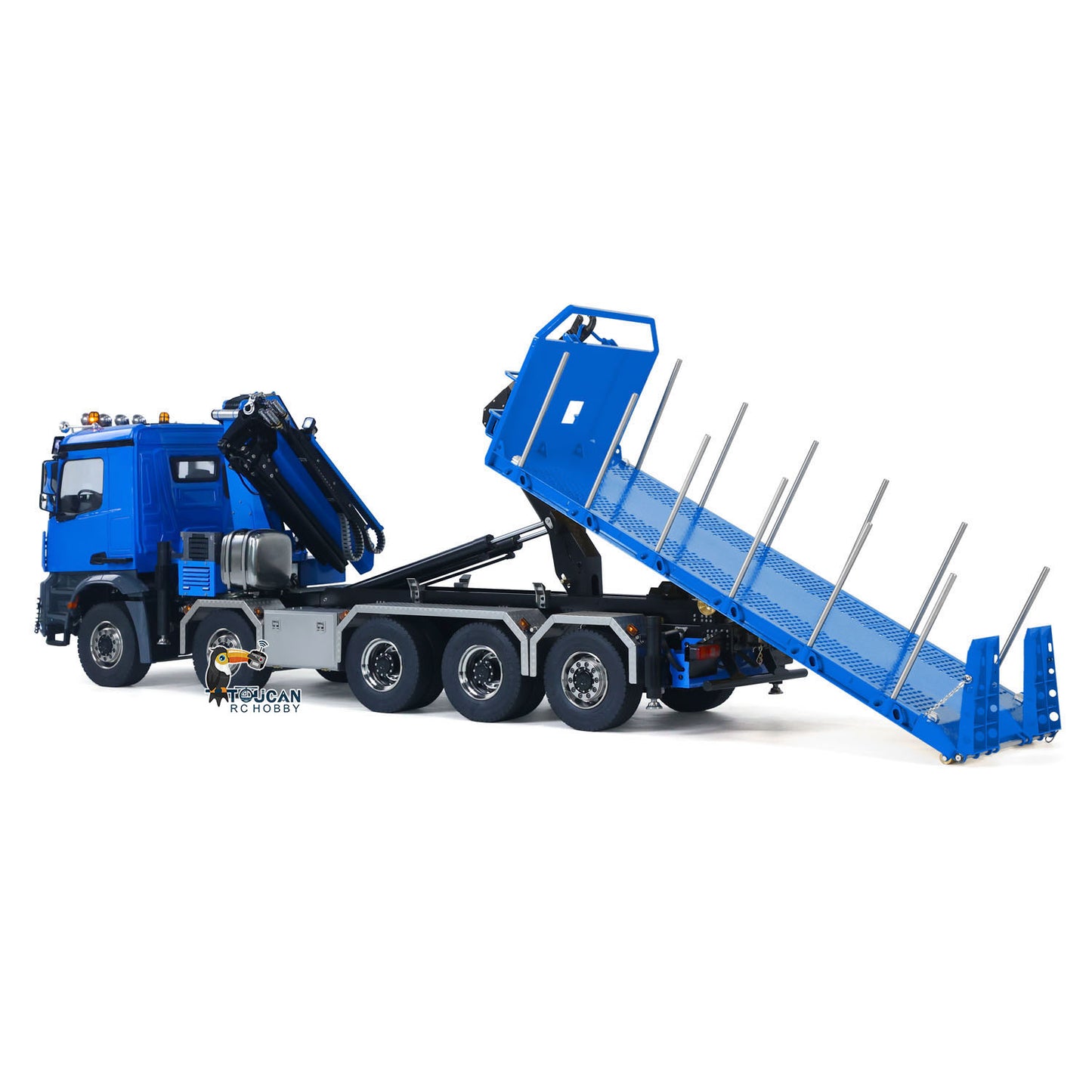 1/14 RC Hydraulic Crane Dumper Truck 10x10 Full Dump Car Model 3-speed Gearbox with U-shaped High Standard Bucket Timber Flatbed