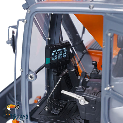 LESU AOUE ET26L 1/14 Metal RC Hydraulic Excavator B0012 RTR Short Tail 3-Arm Tracked Digger Construction Model Light FlySky PL18EV Controller for Hobby Collectors