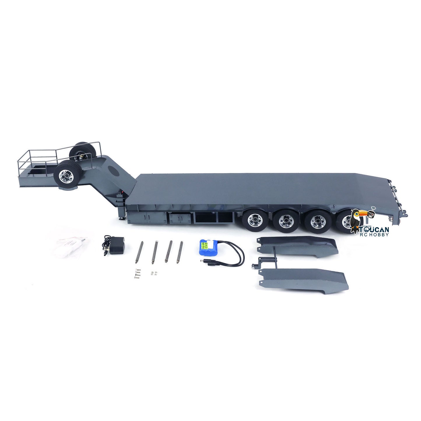 Metal 4 Axles Trailer for 1/14 JDM 189 RC Tractor Remote Controlled Semi-Trailer Truck with Electric Tail-board Painted Assembled