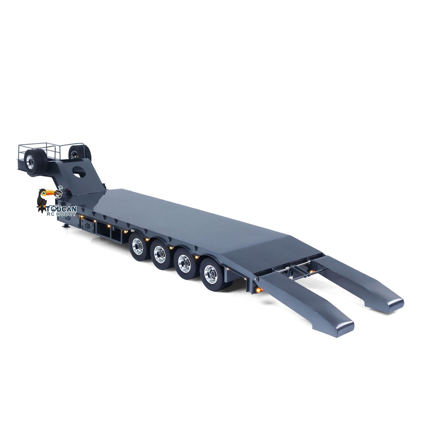 Metal 4 Axles Trailer for 1/14 JDM 189 RC Tractor Remote Controlled Semi-Trailer Truck with Electric Tail-board Painted Assembled