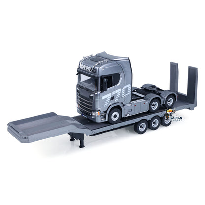 TOUCAN RC HOBBY HUINA 770S 1/18 Remote Control Tractor Truck Electric Support Legs Tail Board 3Axle Plastic Semi Flatbed Trailer RTR Light System