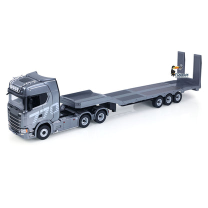 TOUCAN RC HOBBY HUINA 770S 1/18 Remote Control Tractor Truck Electric Support Legs Tail Board 3Axle Plastic Semi Flatbed Trailer RTR Light System