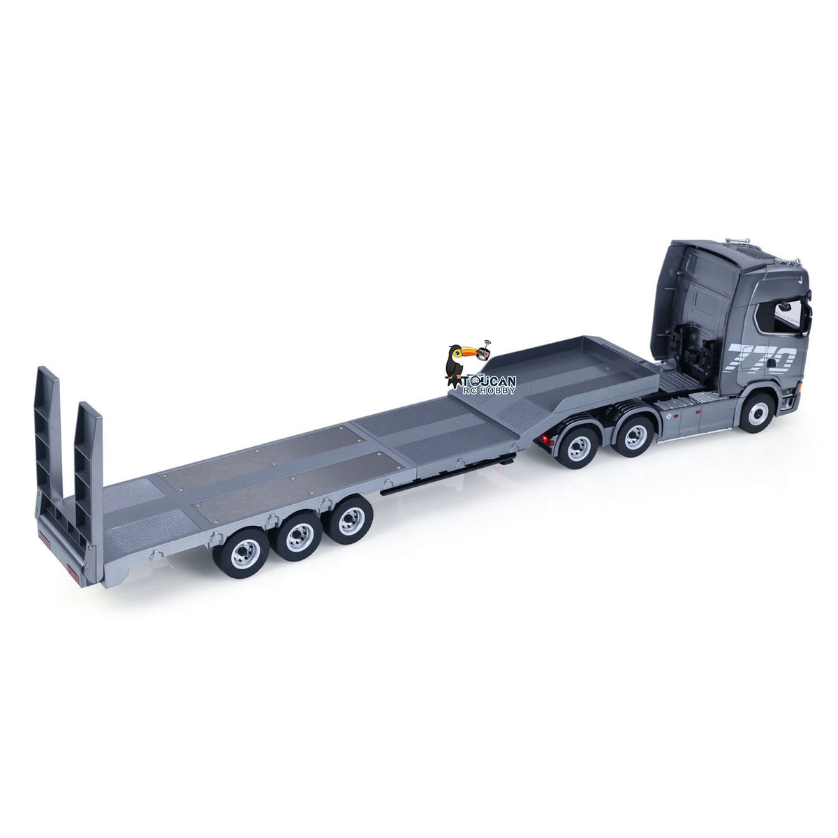 TOUCAN RC HOBBY HUINA 770S 1/18 Remote Control Tractor Truck Electric Support Legs Tail Board 3Axle Plastic Semi Flatbed Trailer RTR Light System