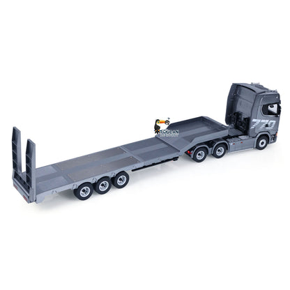 TOUCAN RC HOBBY HUINA 770S 1/18 Remote Control Tractor Truck Electric Support Legs Tail Board 3Axle Plastic Semi Flatbed Trailer RTR Light System