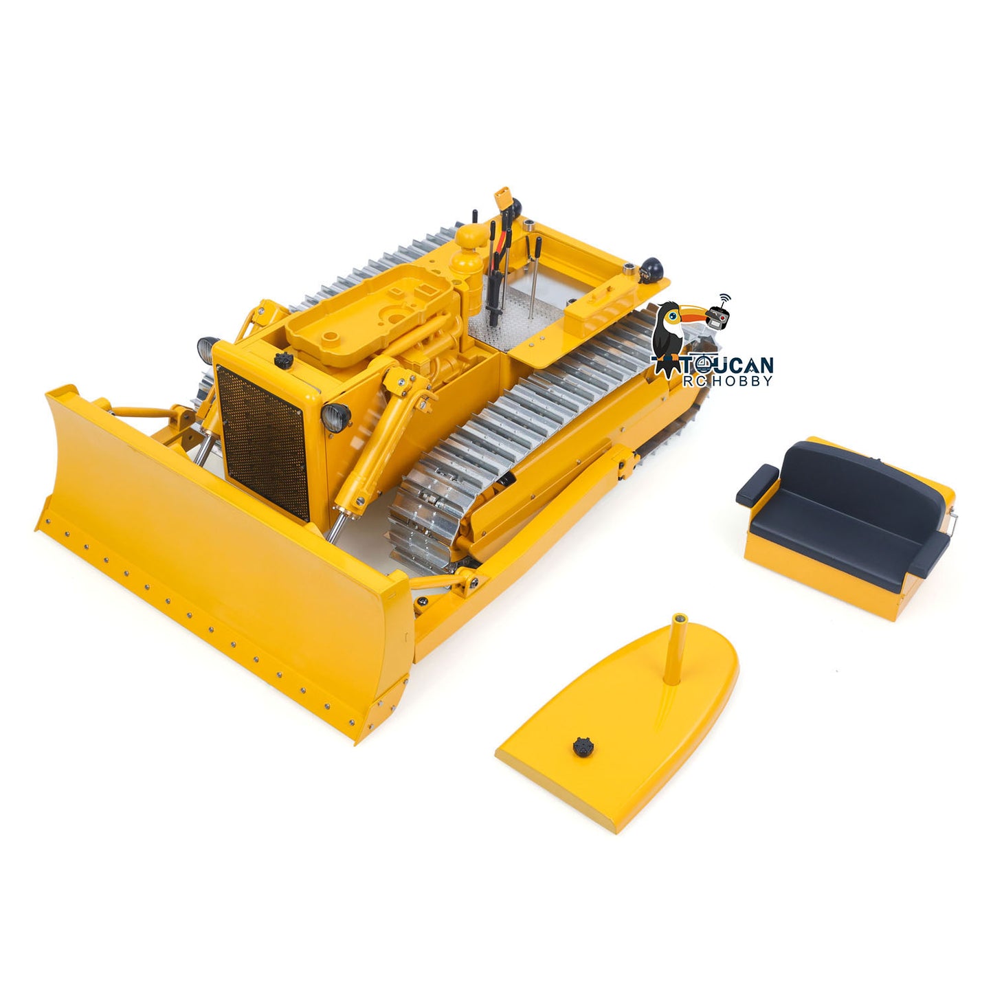 Fast Free Shipping for EU Metal 1/14 RC Hydraulic Bulldozer D7 Remote Control Dozer Model Engineering Vehicle Flysky Radio Light Sound System Battery