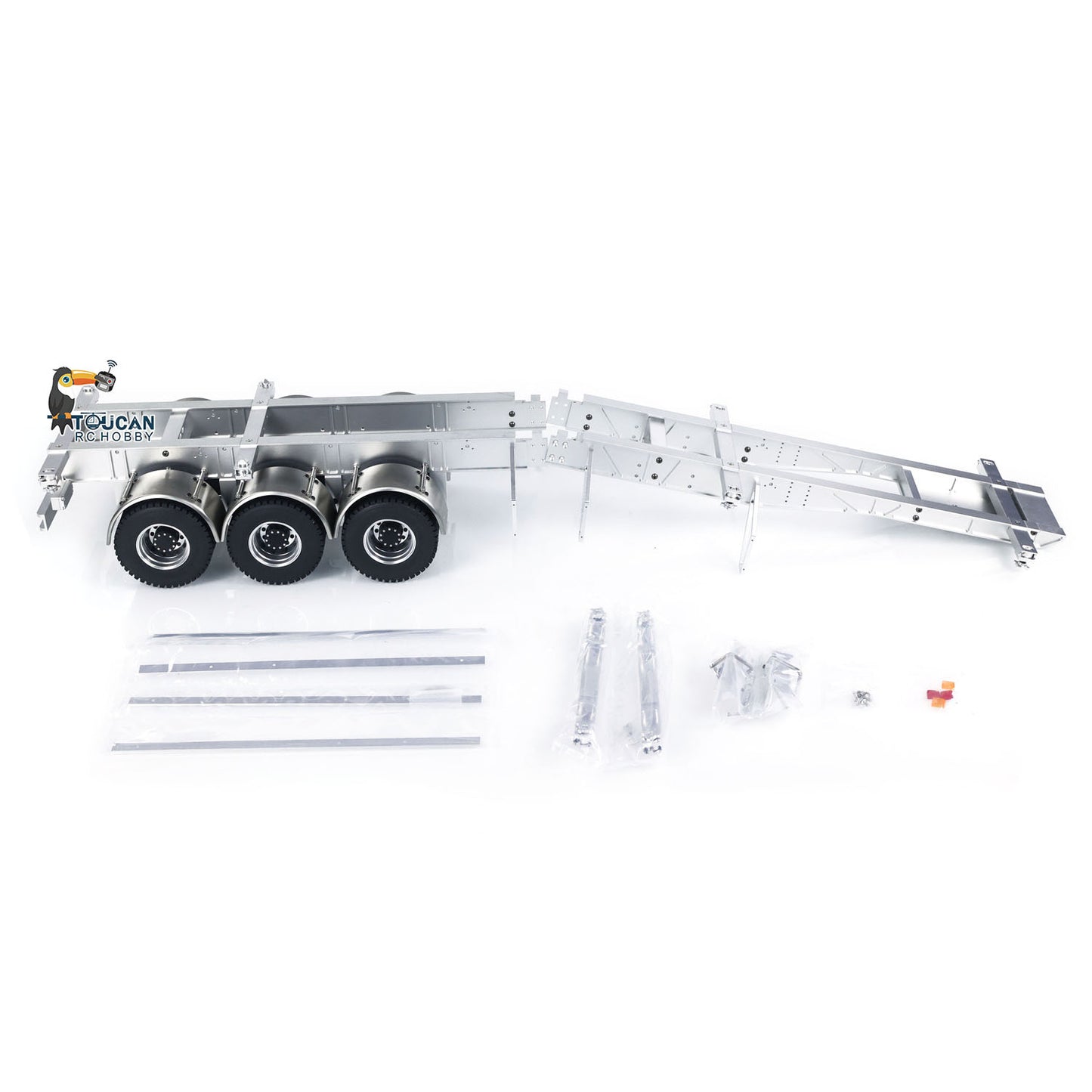 MODO Metal 3 Axles Trailer for 40 Feet Container Fifth Wheel with King Pin Mudflap for 1/14 RC Tractor Truck Engineer Vehicles Dumper DIY Parts