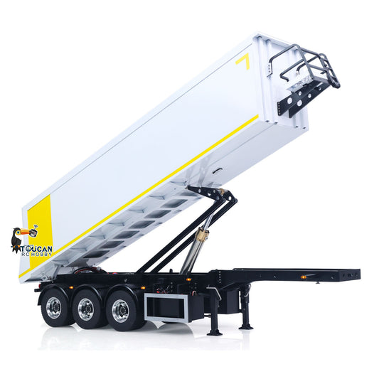 3 Axles Stainless Steel Hydraulic Semi Trailer W/ Supported Leg Light System for 1/14 DIY Tamiya Remote Control Tractor Truck