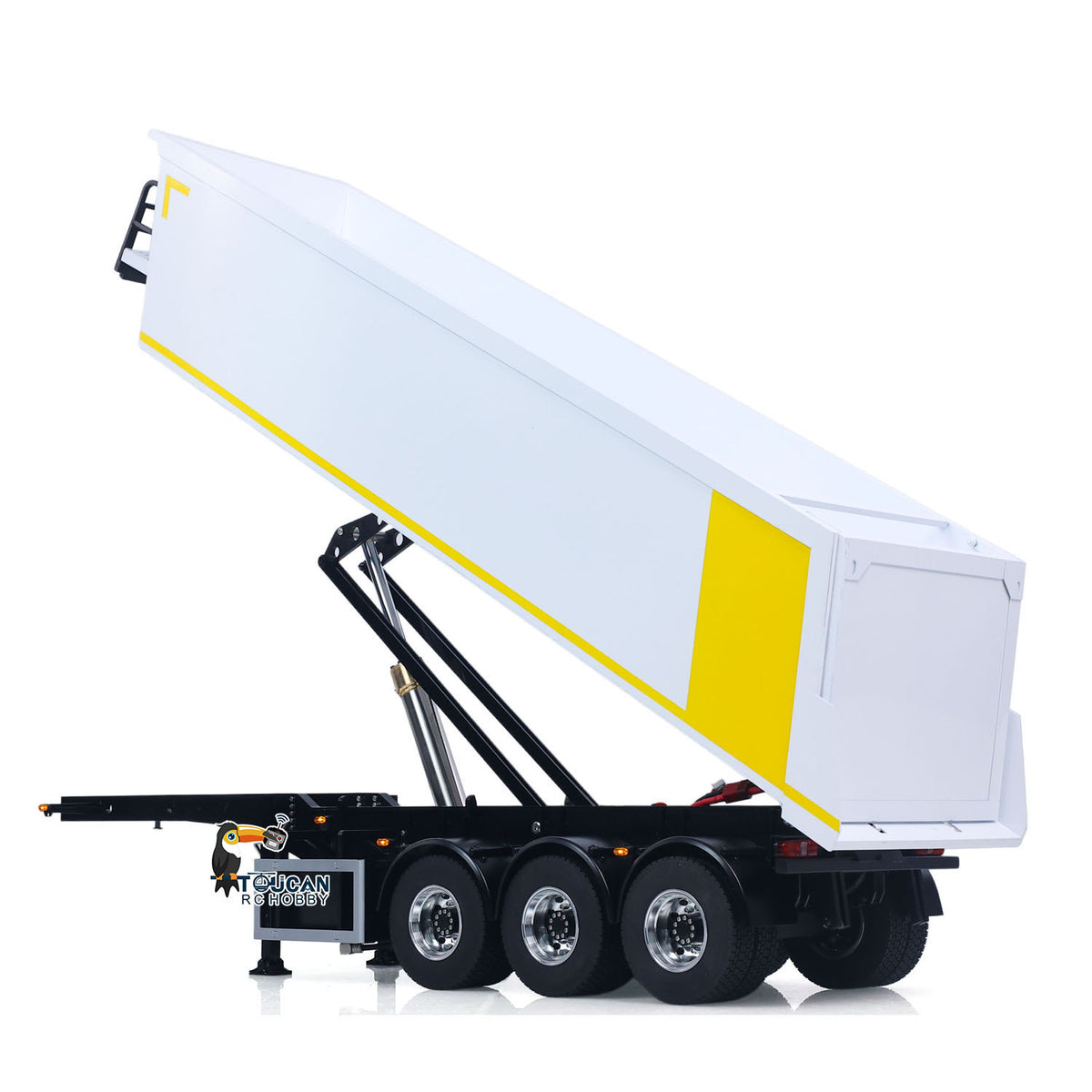 TOUCAN RC HOBBY 3 Axles Stainless Steel Hydraulic Semi Trailer W/ Supported Leg Light System for 1/14 DIY Tamiya Remote Control Tractor Truck
