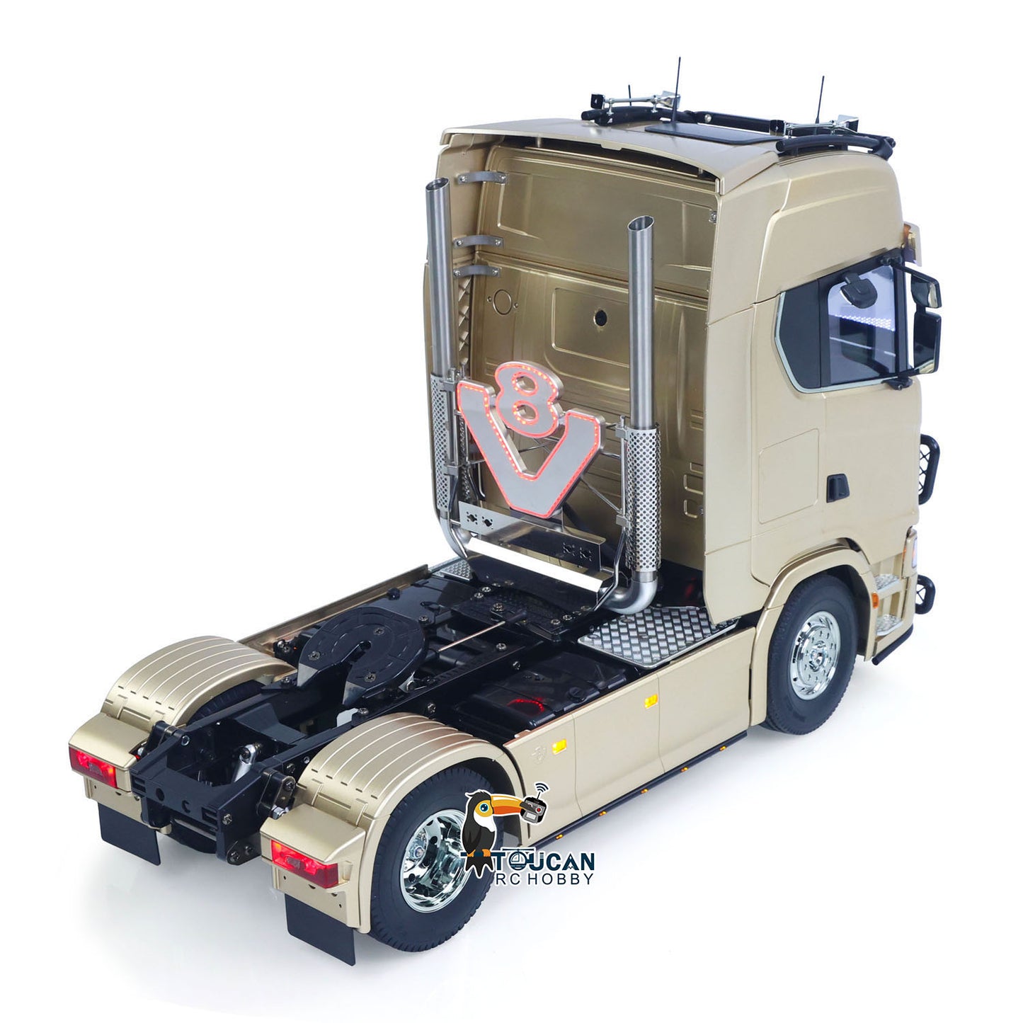 Plastic 1/14 RC Tractor Truck 56379 Remote Control Construction Vehicle Customized by Toucanhobby 4X2 Chassis 3Speed Gearbox Flowing Water Light Smoke Unit ST8 Radio RTR