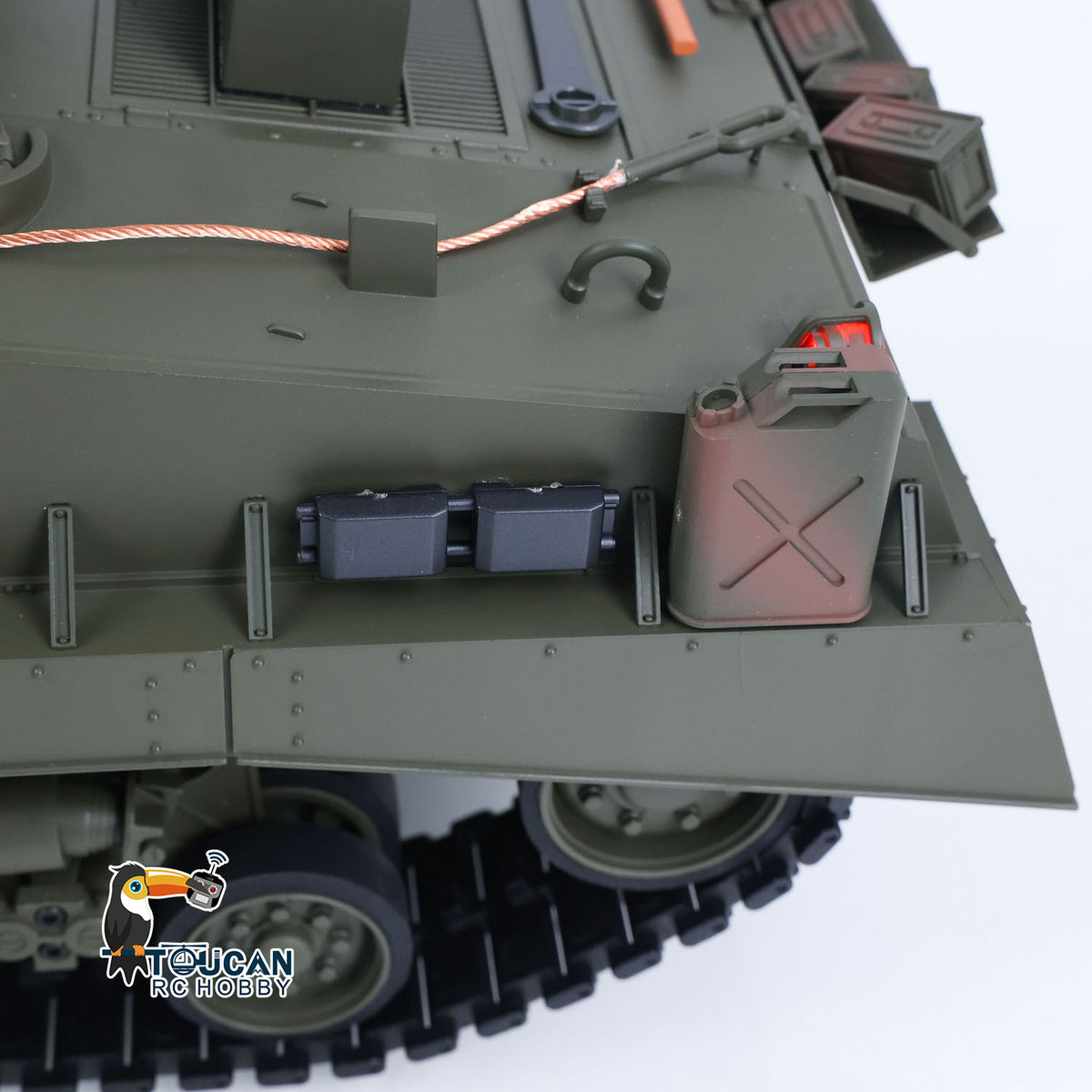 TOUCAN RC HOBBY HHRC Sherman M4A3 1/16 RC Tank Upgraded Side Skirts Infrared System Barrel Elevation Smoke Unit Metal Chassis Gearbox 360 Degrees Turret