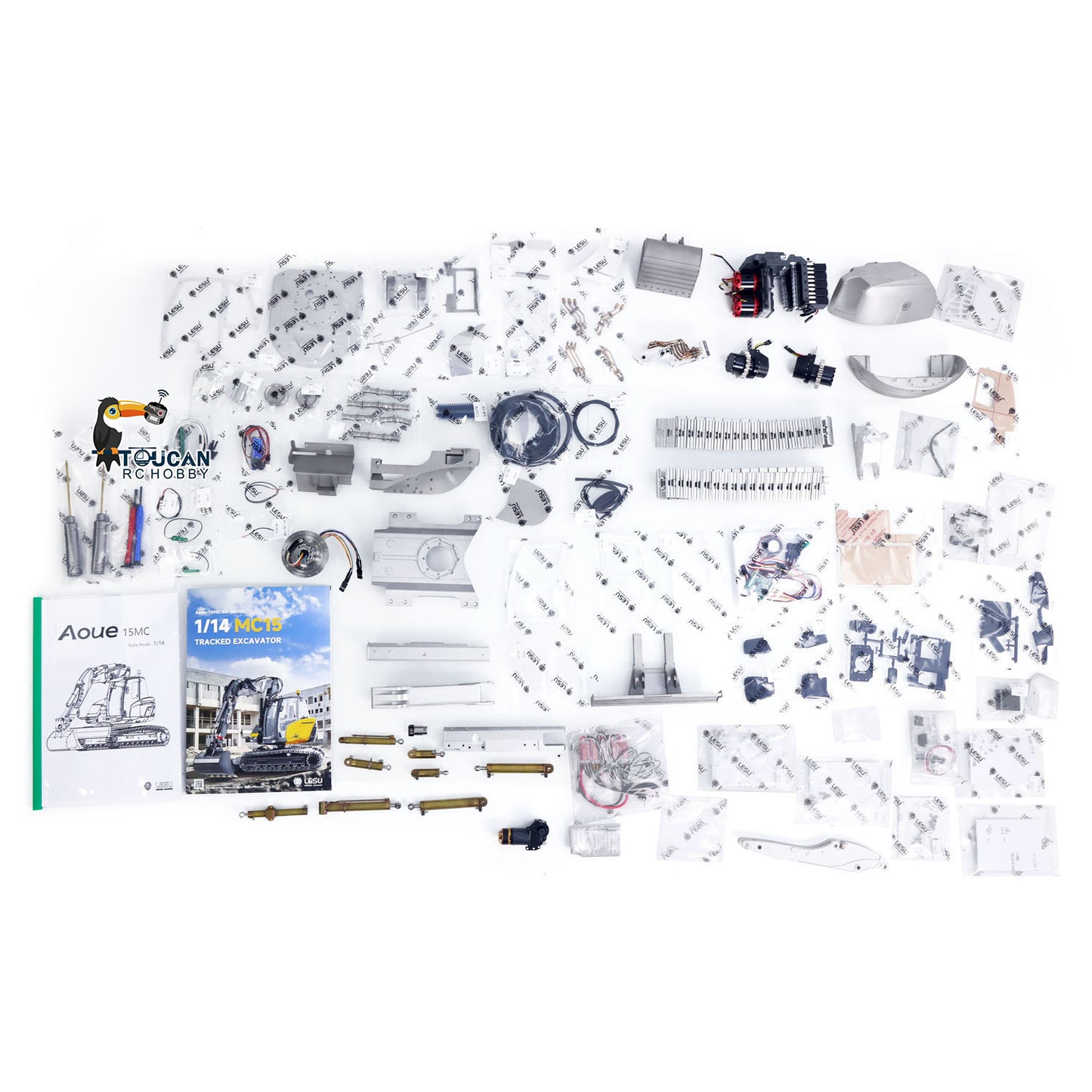 In Stock LESU MC15 4 Arms Metal 1/14 Hydraulic Remote Control Excavator KIT Model RC Digger Dual Pumps 9 Ways Valve Light Sound Motor