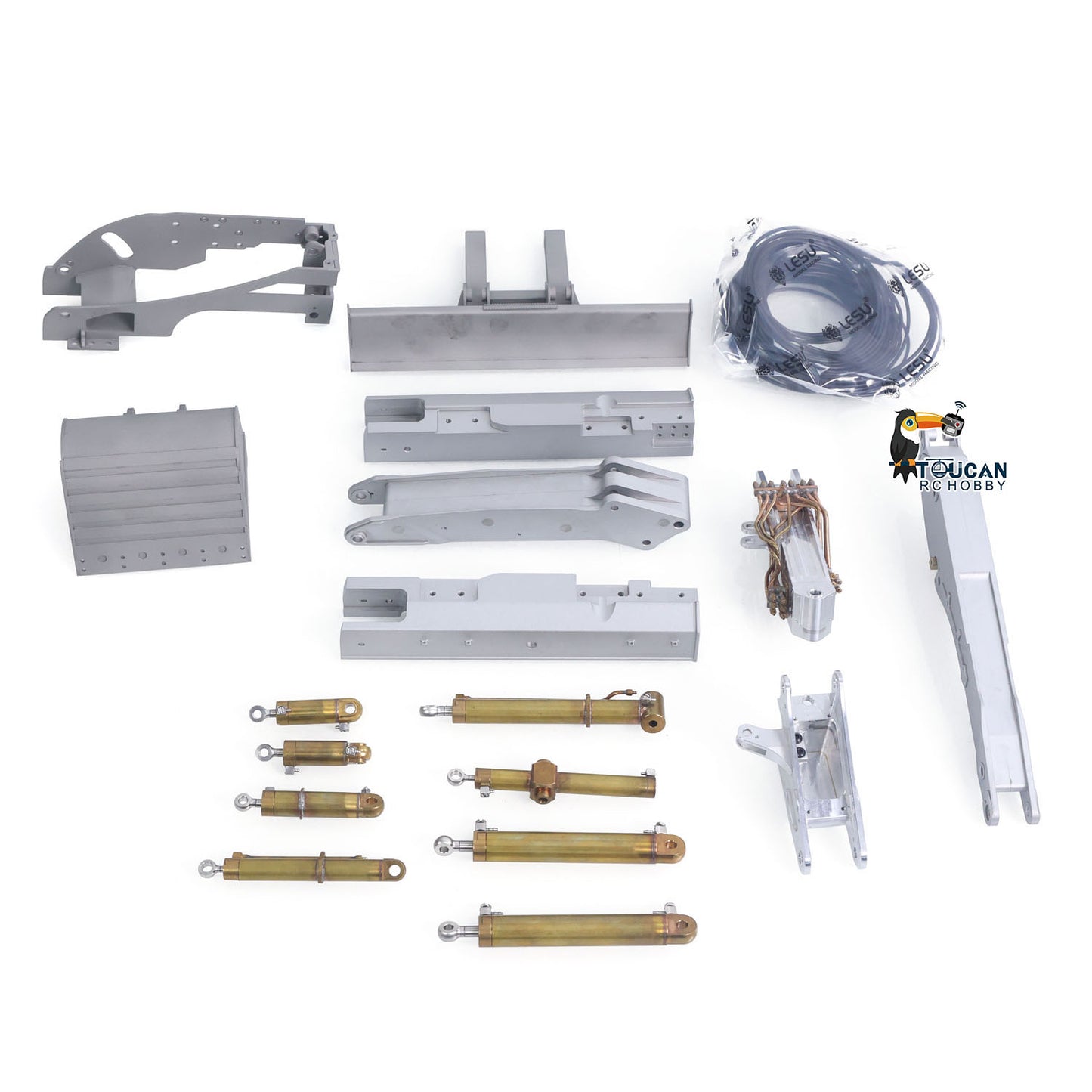 In Stock LESU MC15 4 Arms Metal 1/14 Hydraulic Remote Control Excavator KIT Model RC Digger Dual Pumps 9 Ways Valve Light Sound Motor