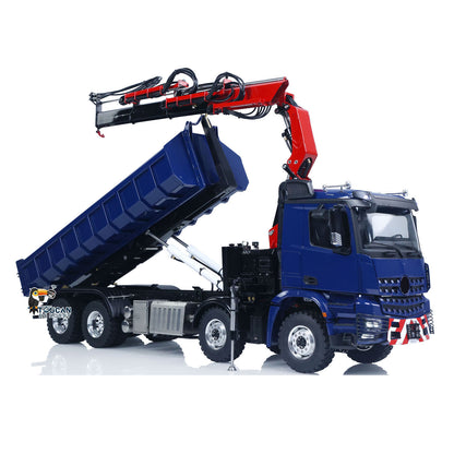 1/14 LESU RC 8x8 RTR Painted and Assembled Metal Hydraulic Crane Dumper Tipper Truck Sound Light System ECS Motor