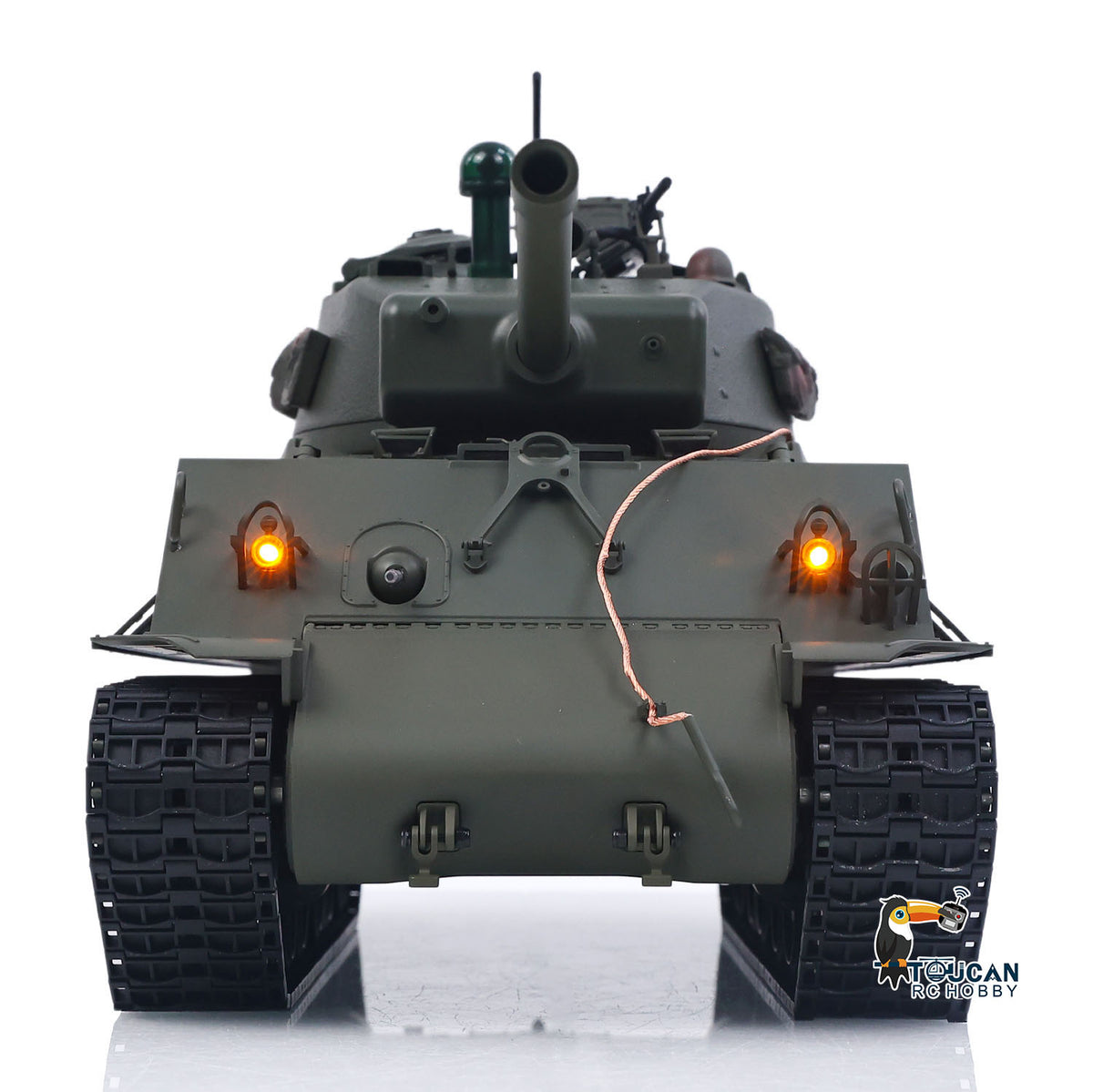 TOUCAN RC HOBBY US Stock RTR 1/16 RC Tank Sherman M4A3E8 IR BB Barrel Elevation Smoking Metal Chassis Tracks Road Wheels Machine Gun 360 Degree Rotation