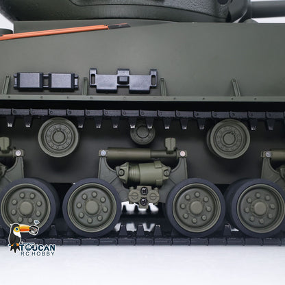 TOUCAN RC HOBBY US Stock RTR 1/16 RC Tank Sherman M4A3E8 IR BB Barrel Elevation Smoking Metal Chassis Tracks Road Wheels Machine Gun 360 Degree Rotation