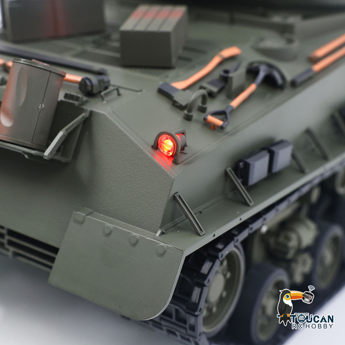 TOUCAN RC HOBBY US Stock RTR 1/16 RC Tank Sherman M4A3E8 IR BB Barrel Elevation Smoking Metal Chassis Tracks Road Wheels Machine Gun 360 Degree Rotation