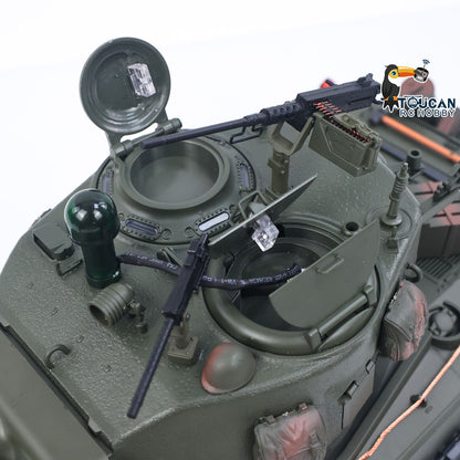 TOUCAN RC HOBBY US Stock RTR 1/16 RC Tank Sherman M4A3E8 IR BB Barrel Elevation Smoking Metal Chassis Tracks Road Wheels Machine Gun 360 Degree Rotation