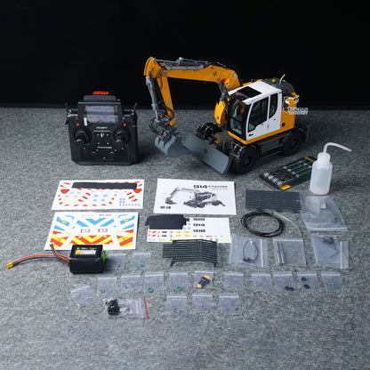 LR914 PRO MAX Metal 4WD 1/14 RC Hydraulic Wheeled Excavator 11-ways Valve RTR Radio Controlled Digger PL18EV Lite Battery Light