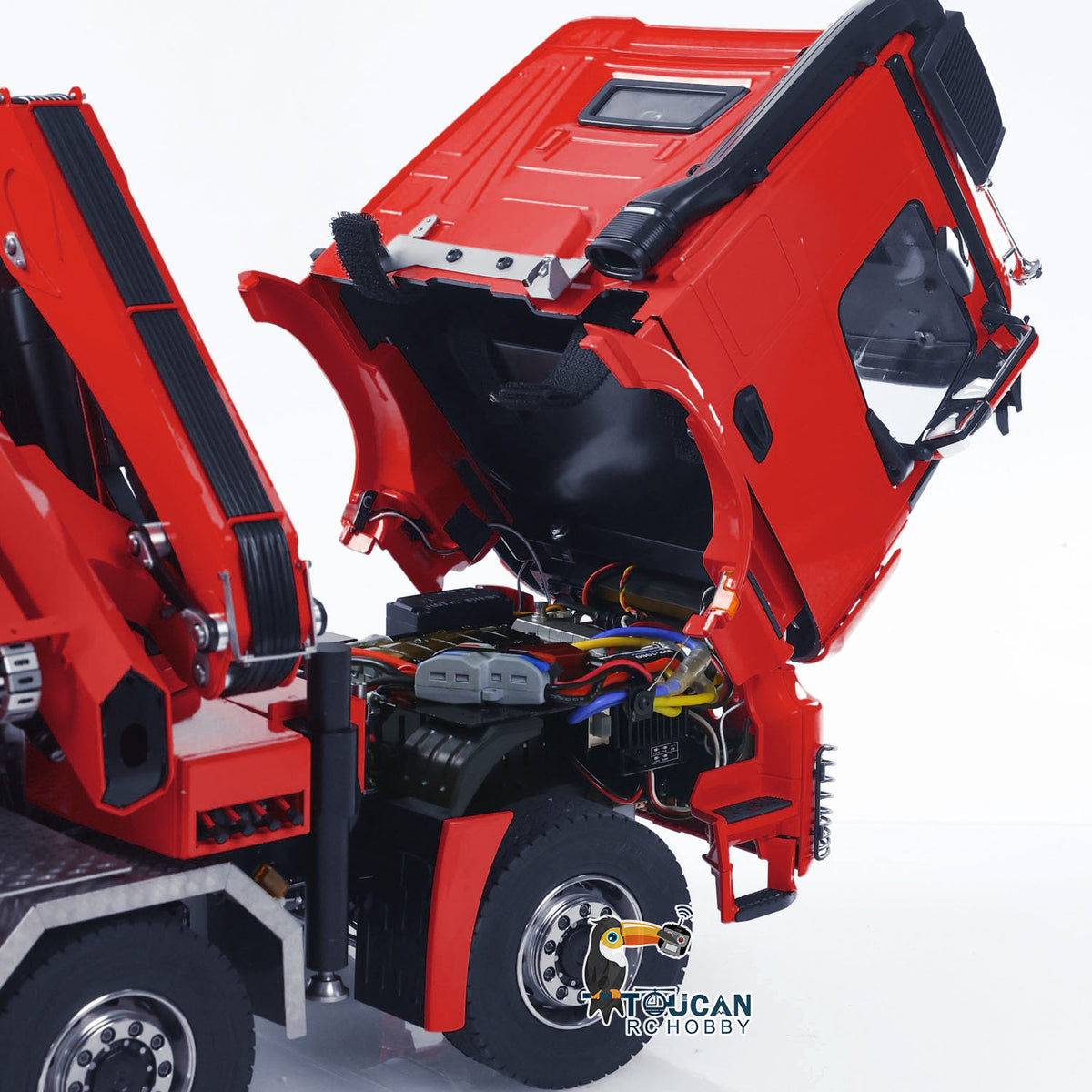 TOUCAN RC HOBBY LXY 1/14 10x10 RC Hydraulic Crane Dump Truck Radio Control Full Dumper Lorry with U-shaped Short High Standard Bucket Timber Flatbed
