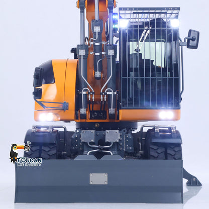 CUT Model LR914 PRO MAX 1/14 Metal RC Hydraulic Wheel Excavator RTR 11-Way Valve Axles Differential Lock Light & Sound System Quick Release Coupler Tail Hook for Hobby Collectors