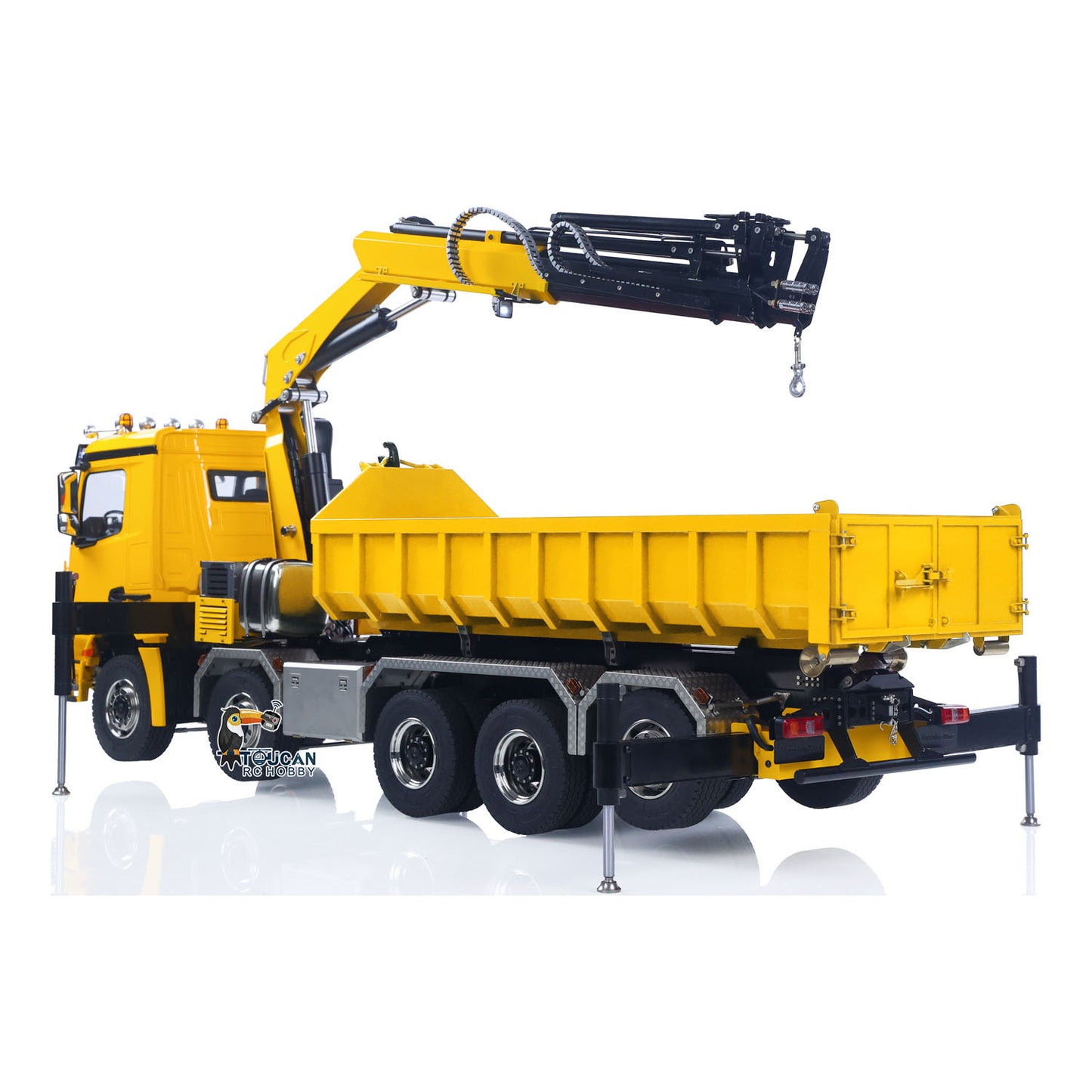 1:14 10*10 RC Hydraulic Crane Full Dump Metal Lorry Rear Axle Steering with U-shaped Short High Standard Bucket Timber Flatbed