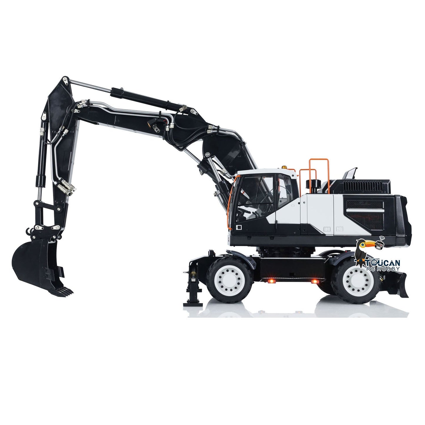 EC380 1/14 RC Hydraulic Excavator Wheeled Construction Vehicle 3-arm Remote Control Diggers Model Grab Tiltable Clamshell Bucket