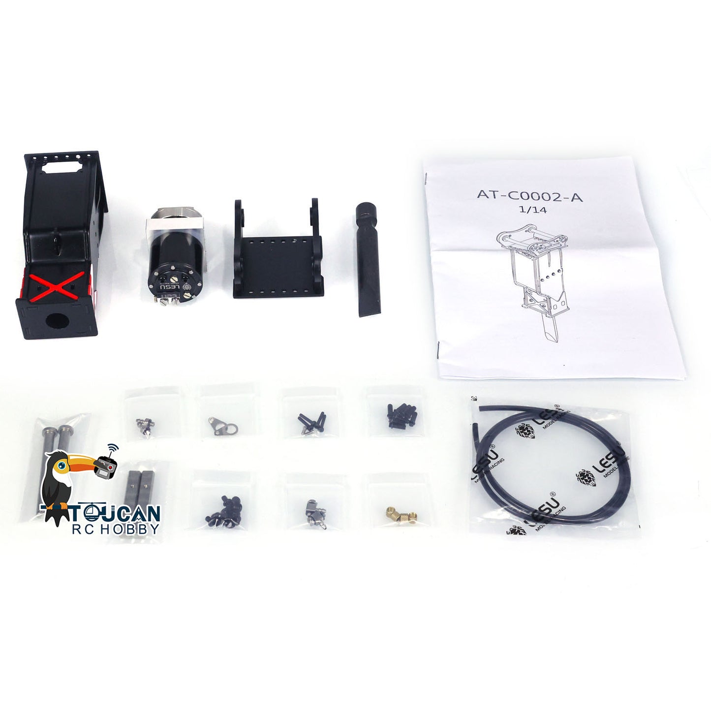 LESU 1/14 Metal RC Excavator 374F Remote Control Hydraulic Digger Model Construction Vehicle Protective Fences Hydraulic Quick Coupler Bucket Trailer Crusher  Hammer DIY Parts Lights Motor