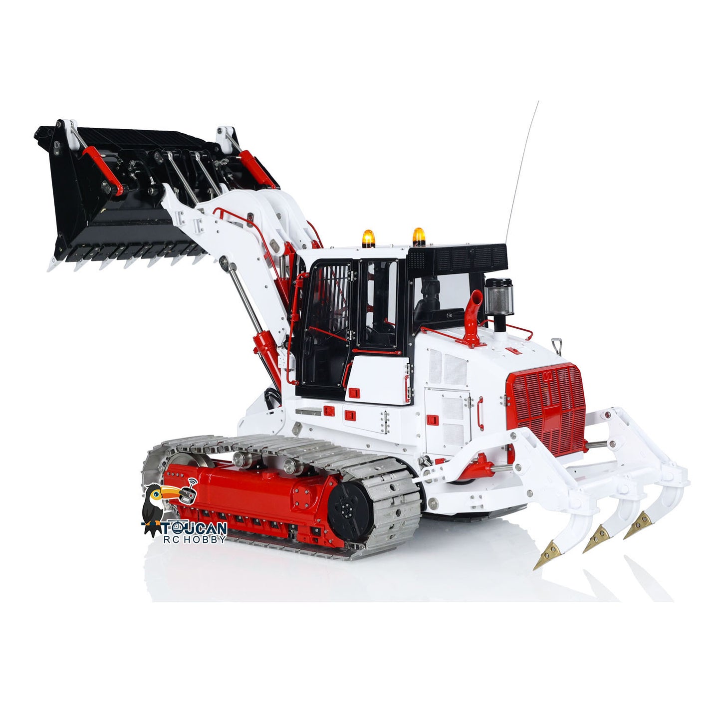 LESU 973K 1/14 Metal RC Tracked Loader Dual Hydraulic Cylinders Openable Bucket Rear Plow High-Torque Drive Wheels Light & Sound System