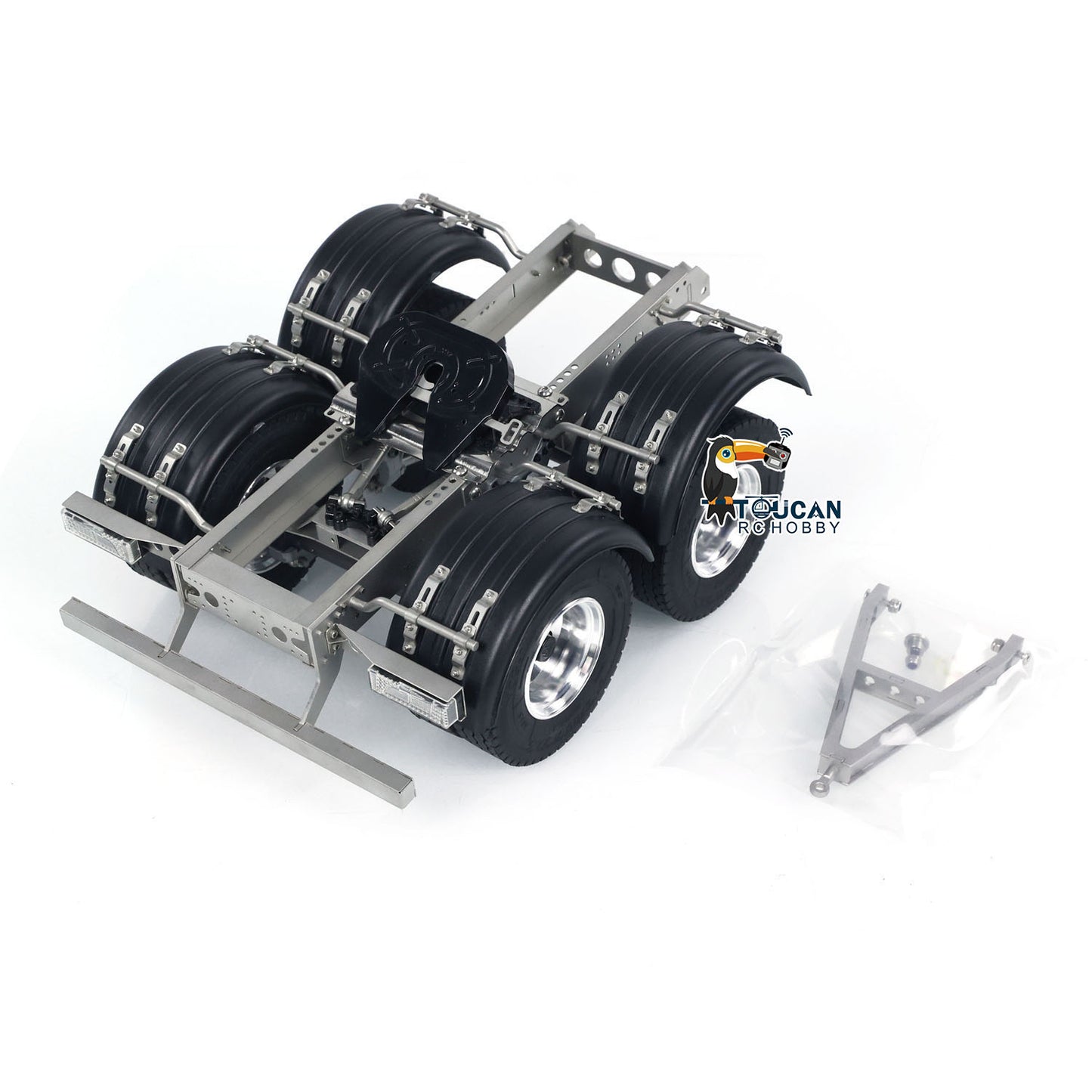 US Stock 2 Axles 1/14 Metal Trailer with Fifth-wheel Traction for LESU RC Car Truck Model