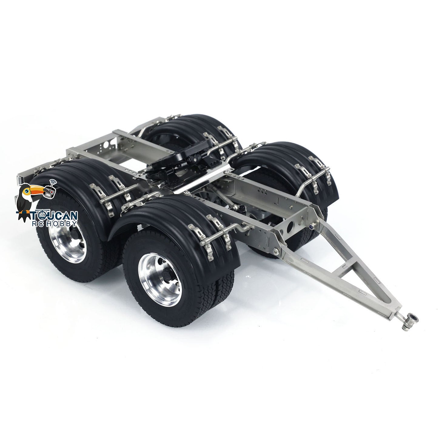 US Stock 2 Axles 1/14 Metal Trailer with Fifth-wheel Traction for LESU RC Car Truck Model