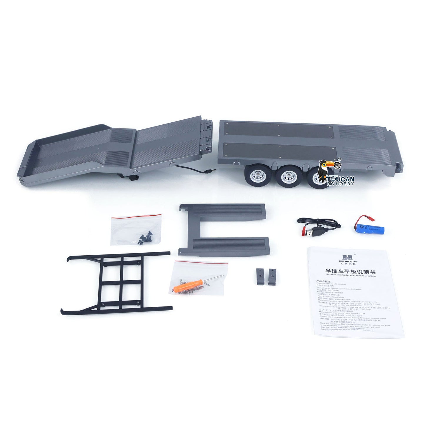 Fast Free Shipping 73.5CM Plastic Semi Trailer Flatbed 1502 for 1/18 Remote Control Tractor Truck HUINA 1501 Electronic Support Legs Tail Board