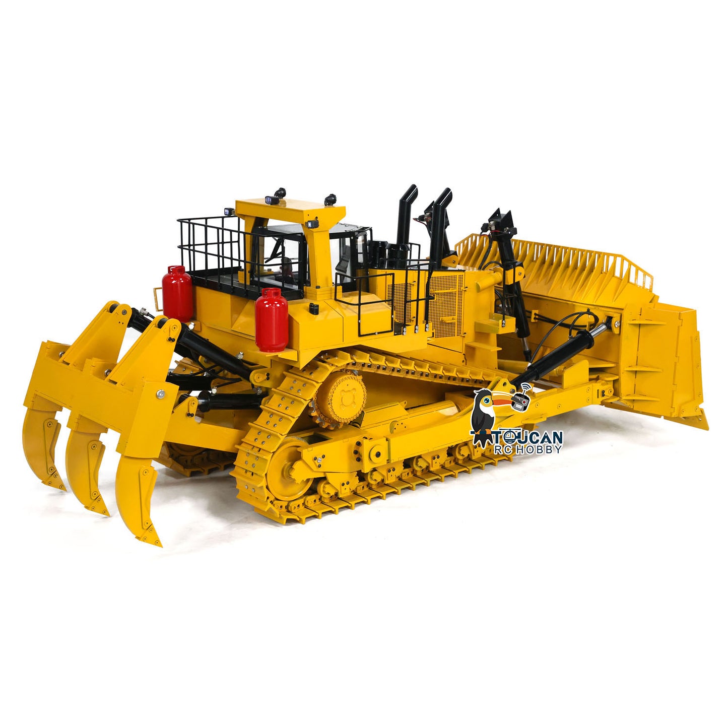 TOUCAN RC HOBBY D11T 1/10 Metal RC Hydraulic Bulldozer PNP 5-Way Valve Dual Pump 3 Rear Plows PL18EV Controller Smoke Light Sound for Model Collectors