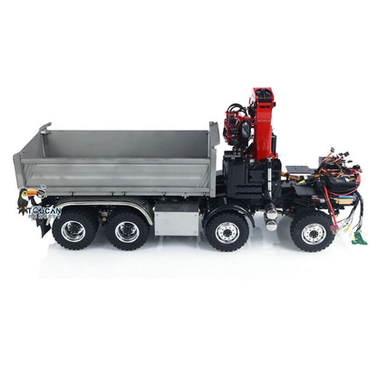 LESU 3348 1/14 Metal Hydraulic 3 Ways RC Dump Truck with Crane 2 Speed Transmission 7CH Valve Sound Light for Construction Vehicle Enthusiast