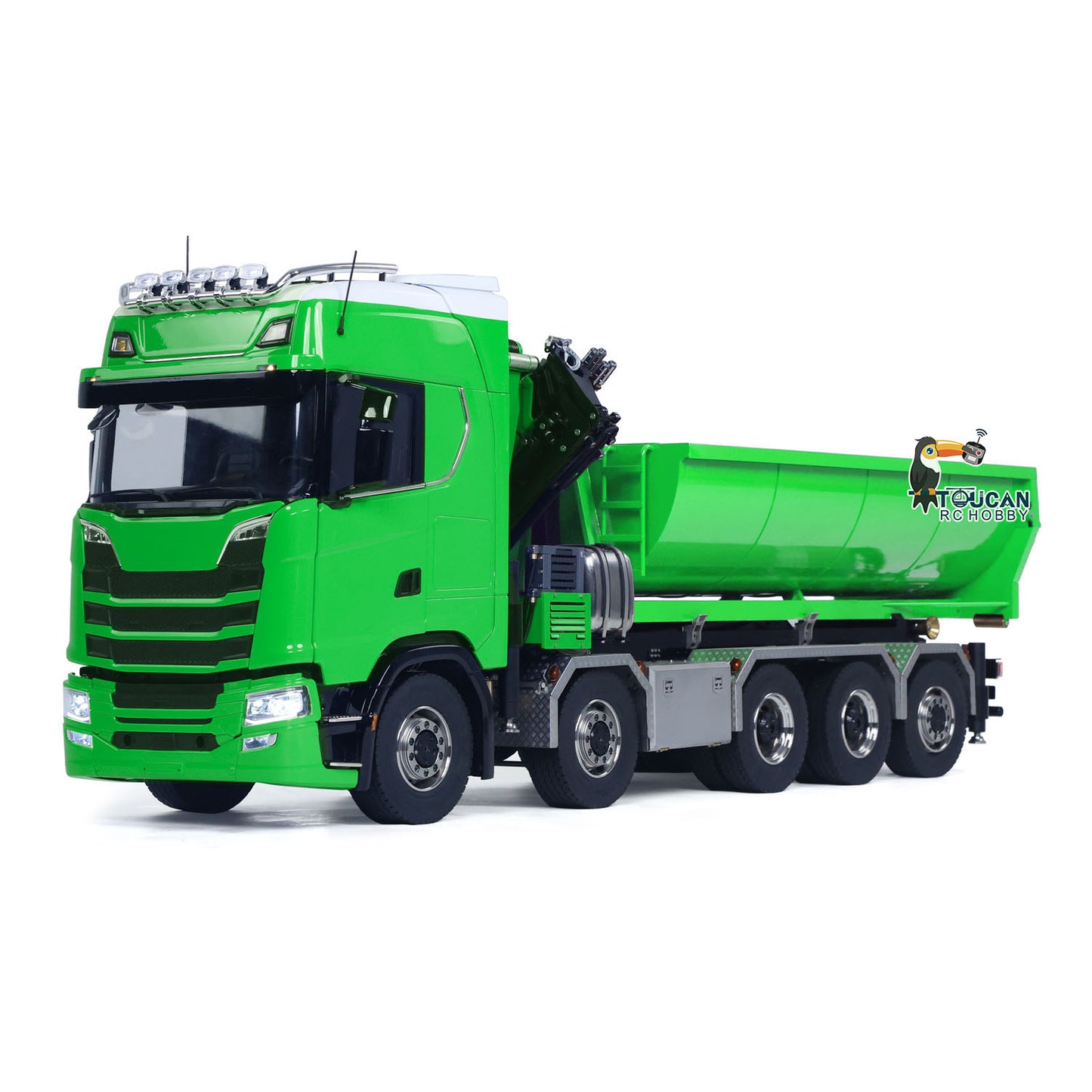 1/14 10x10 Remote Control Hydraulic Crane Dump Truck Metal Chassis Rail RC Full Tipper 770S Differential Lock Rear Steering Axle