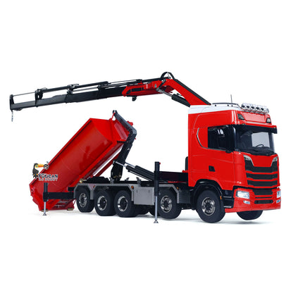 1/14 10x10 Remote Control Hydraulic Crane Dump Truck Metal Chassis Rail RC Full Tipper 770S Differential Lock Rear Steering Axle