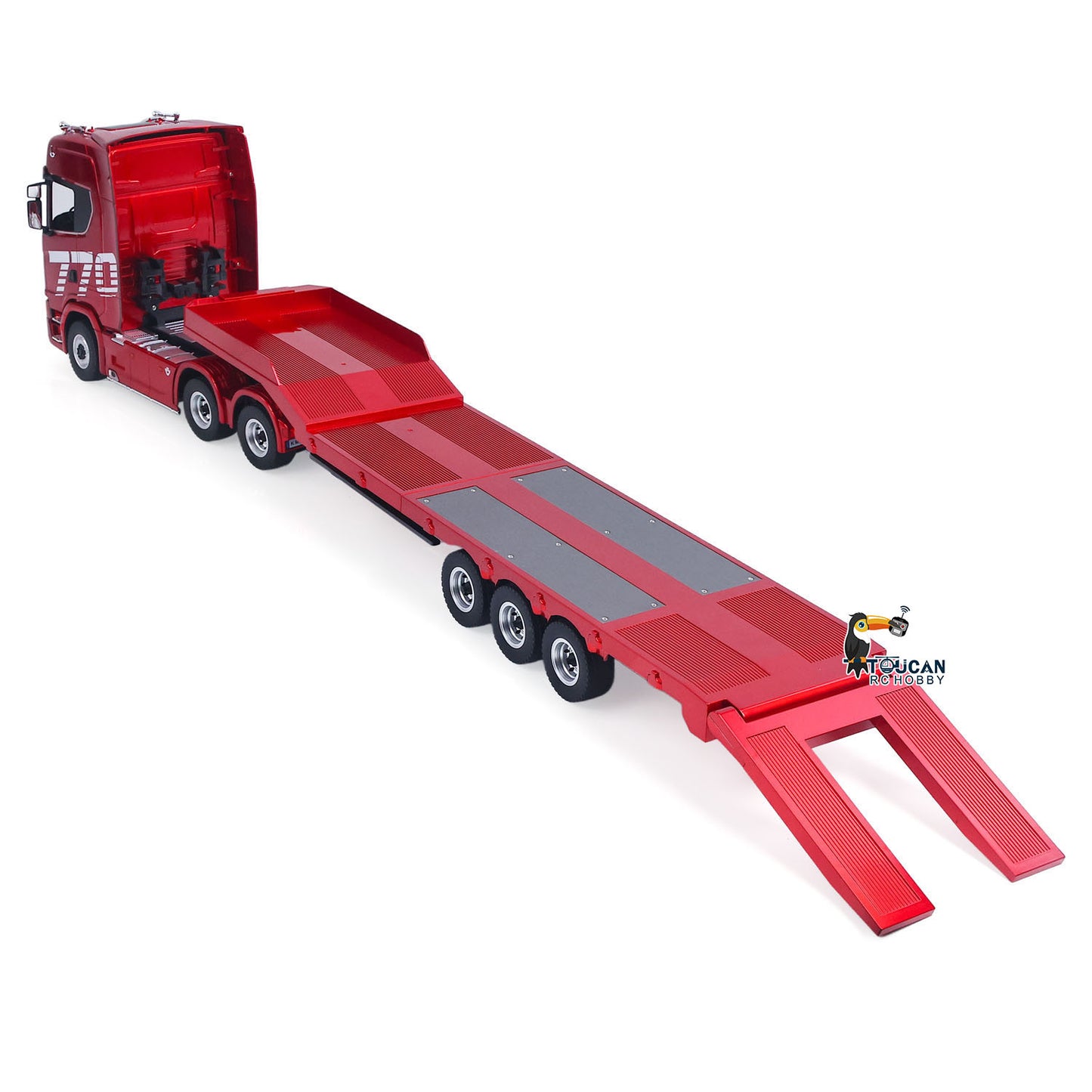 770S 1/18 Remote Control Tractor Truck 770S Electric Support Legs Tail Board 3Axle Plastic Semi Flatbed Trailer RTR Light System