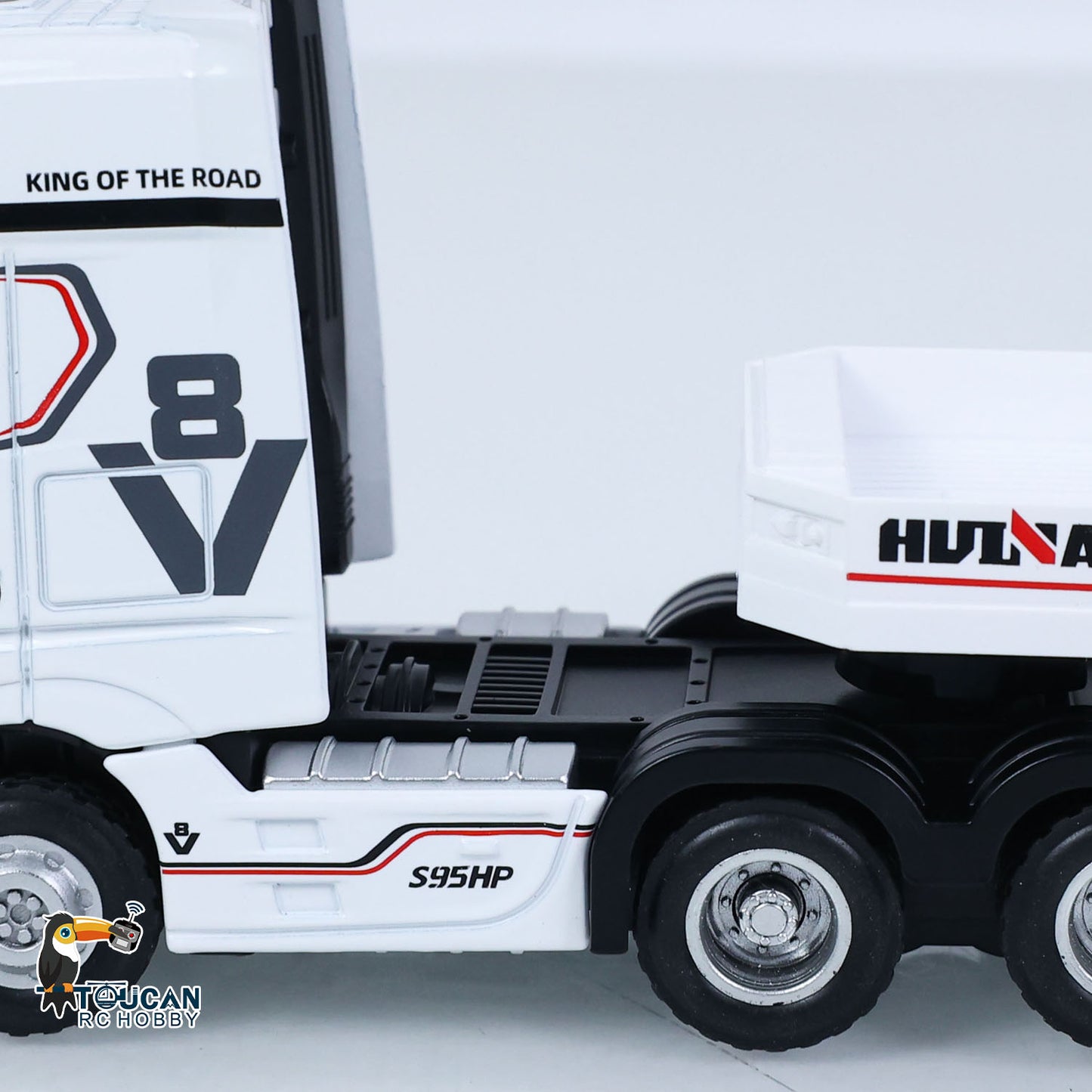HUINA 9900 1/64 Plastic Remote Control Tractor Truck W/ 3Axle Plastic Semi Flatbed Trailer Lights Sound Effect Manual Support Legs