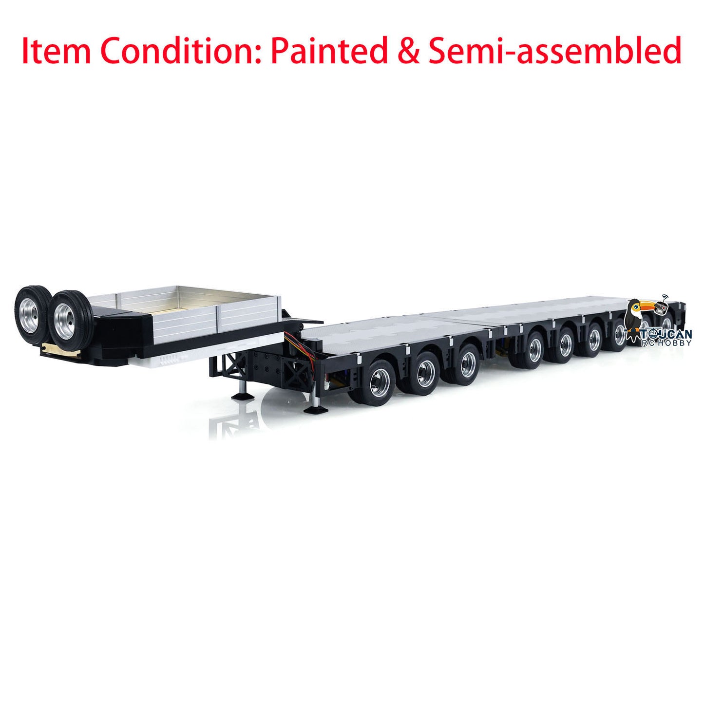 1/14 9 Axles Metal Trailer Extendible Trailers for RC Tractor Truck Remote Controlled Car Simulation Models LED Lights