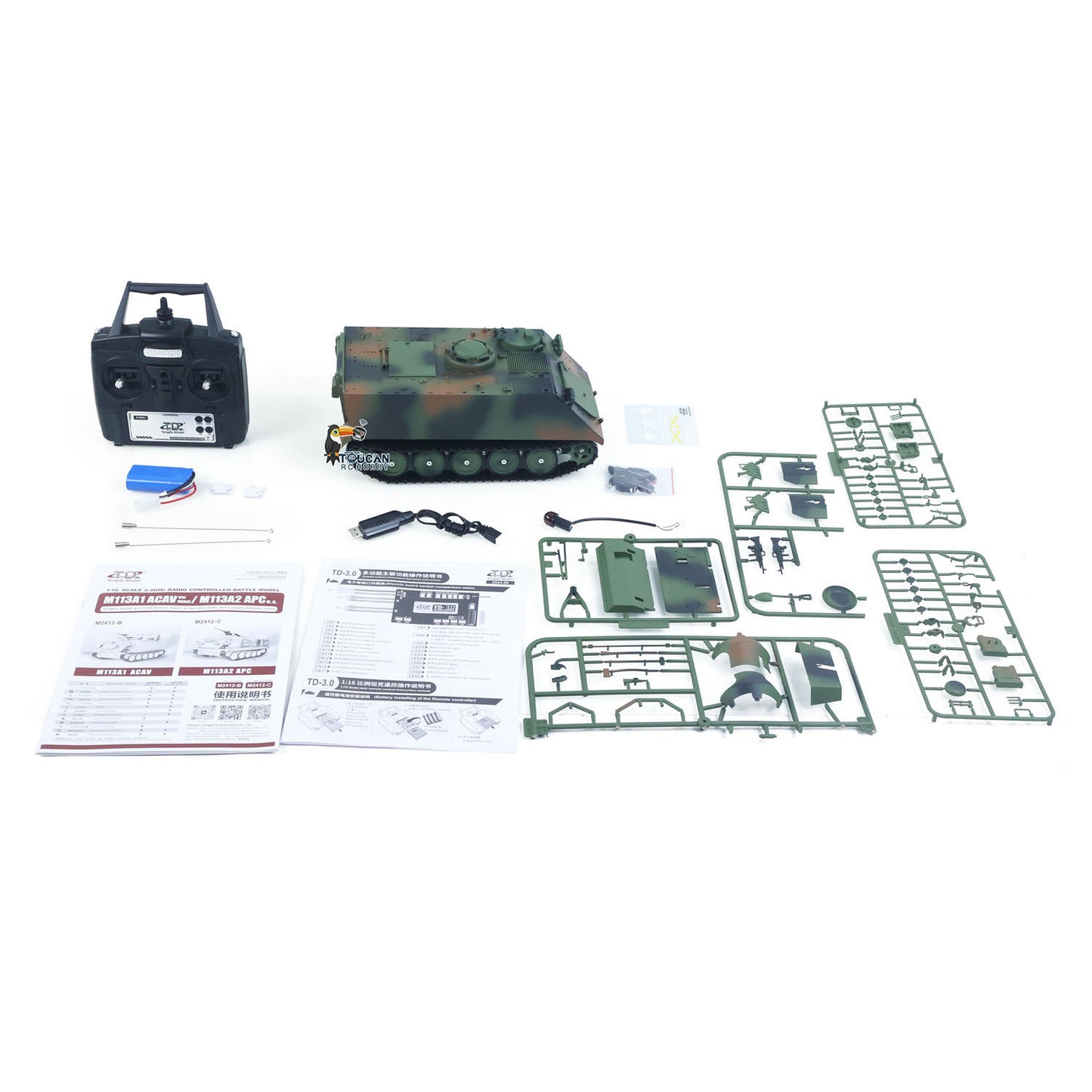 TD Metal 1/16 RC Tank M113A1 Pro Edition Remote Control Electronic Toy 360 Turret Rotation Infrared Combat System Smoke Unit Light Sound Adjustable Tracks Metal Wheels Gearboxes Battery