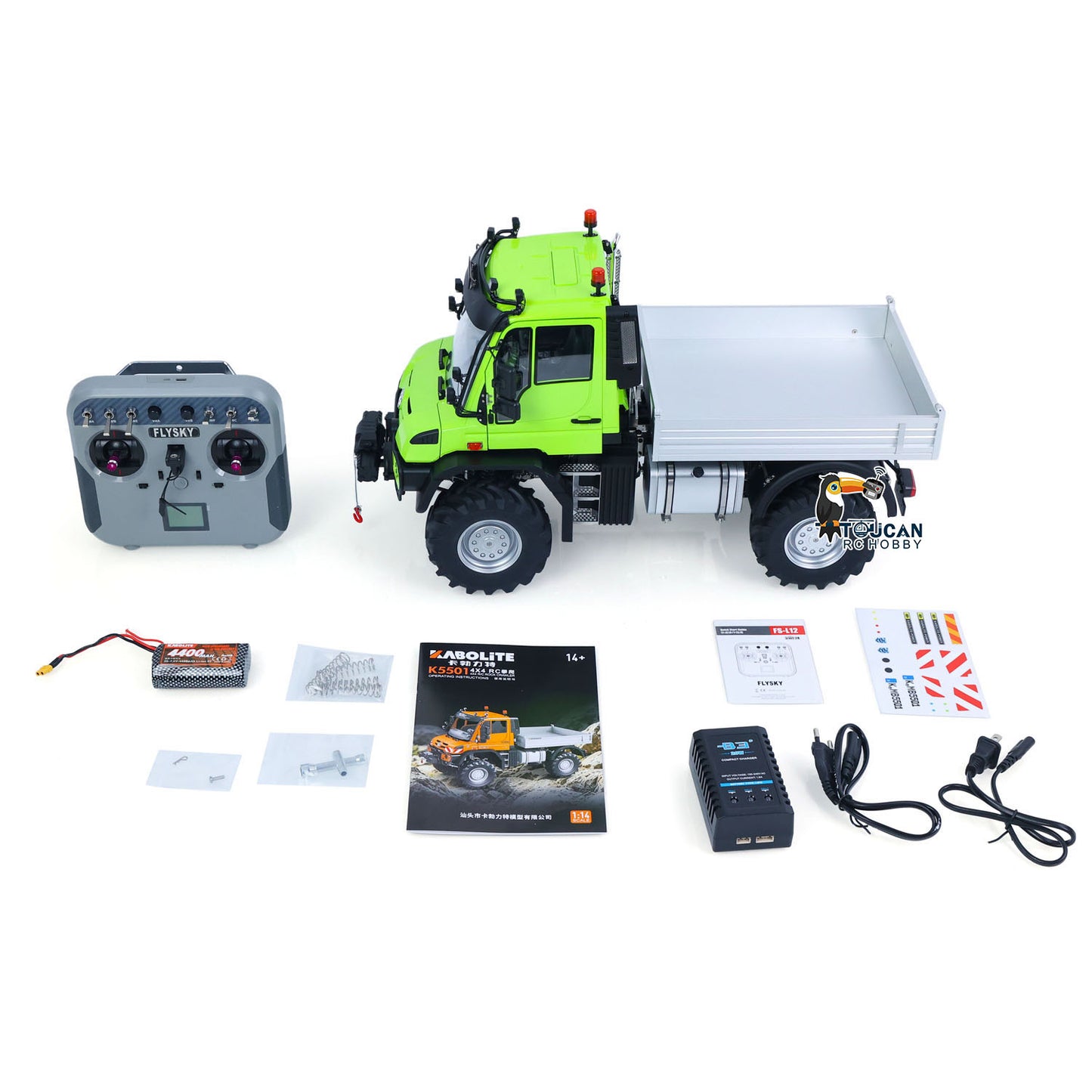 Kabolite 5501 1/14 Metal RC Crawler Electric Lifting ATV Off Road Truck Lorry 4X4 Axle Differential Lock 2-Speed Transmission Light Sound System