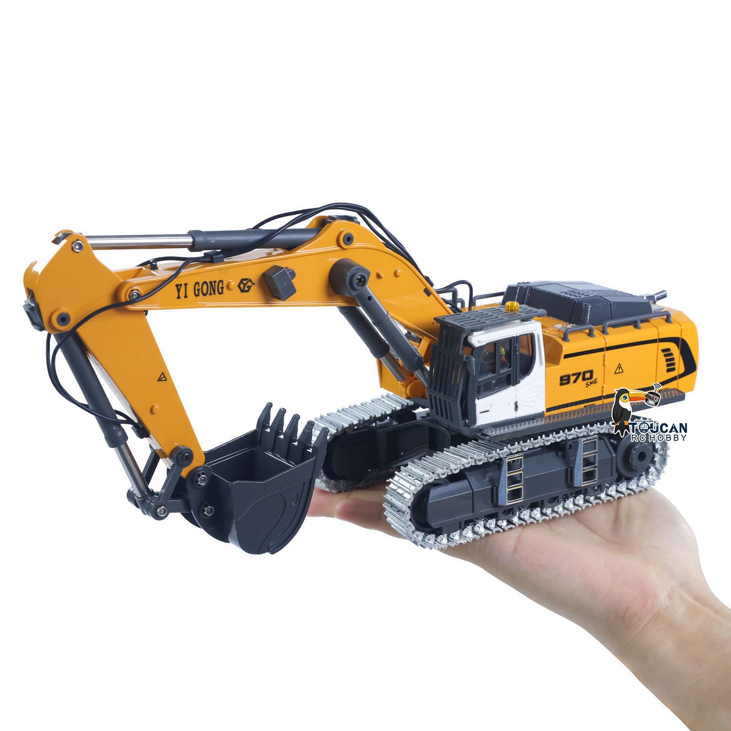 In Stock 1/50 Plastic RC Excavator K970 Mini Electric Lifting Digger Toy RTR Metal Tracks Bucket N20S Motor Lights Sound Remote Control Battery Collectible