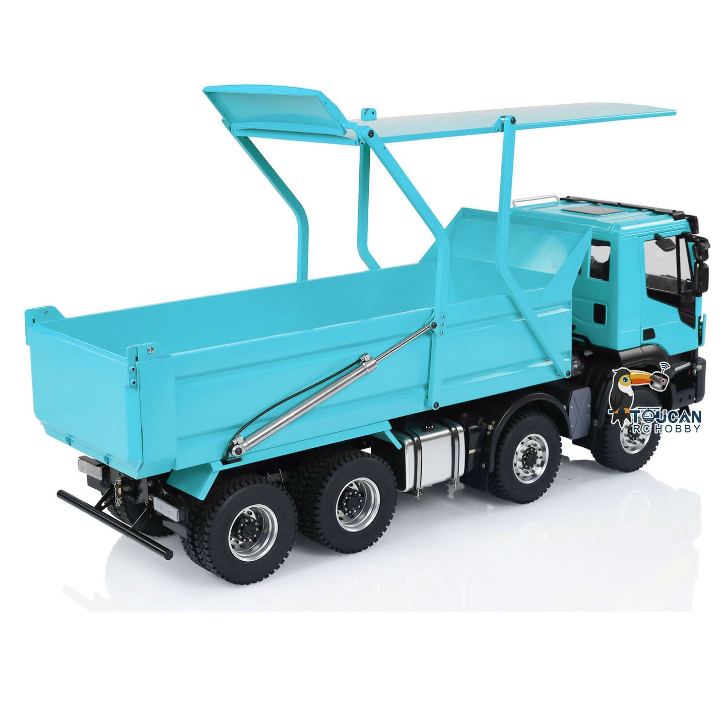 Metal 1/14 8x4 Hydraulic Flip-over Cover RC Tipper Truck Remote Control Dump Car LED Lights Sound System Assembled Painted