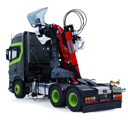 Toucan 1/14 6x6 RC Metal Tractor Truck 3-axle Hydraulic Crane Logging Trailer Light Sound Smoke System Customized Lorry Vehicle for Model Collector